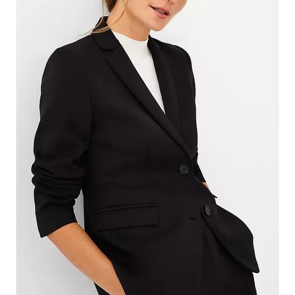 NEW ANN TAYLOR $198 BLACK DOUBLE KNIT TWO BUTTON BLAZER  Black 8 - Picture 1 of 5